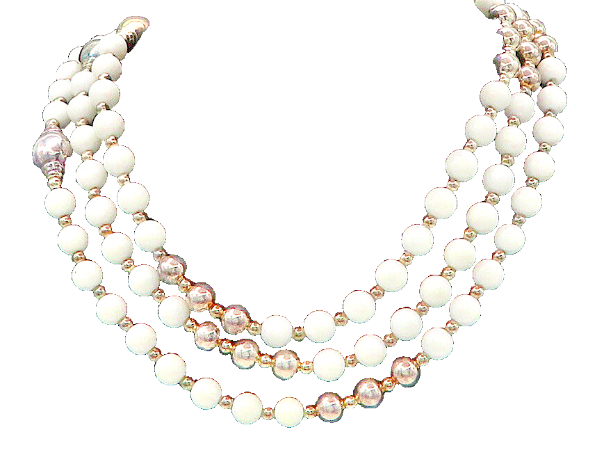 PAOLA VALENTINI 925 Sterling Silver Vintage White Stone Heavy Necklace  NE2994