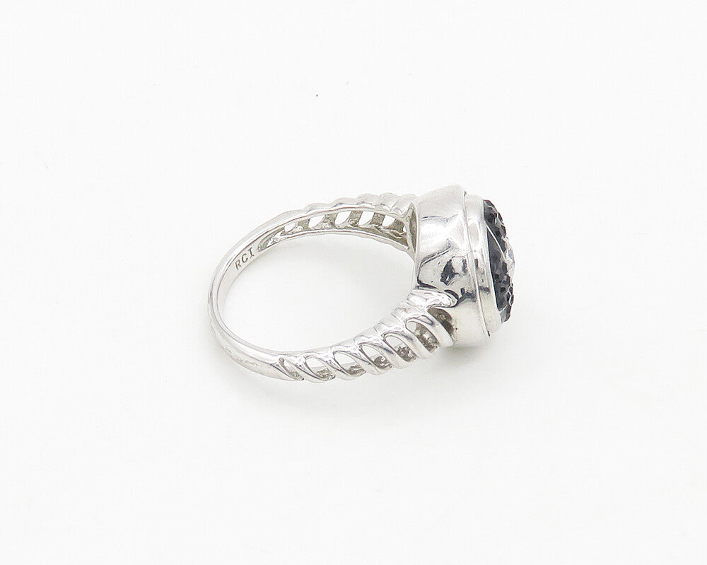 925 Silver   Vintage Black Crystal & Cubic Zirconia Band Ring Sz 7  RG19433