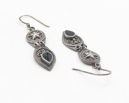 BOMA 925 Sterling Silver  Vintage Black Onyx Star Swirl Dangle Earrings EG6274