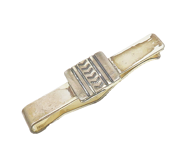 925 Sterling Silver  Vintage Shiny Etched Arrow Pattern Tie Clip  TR2656