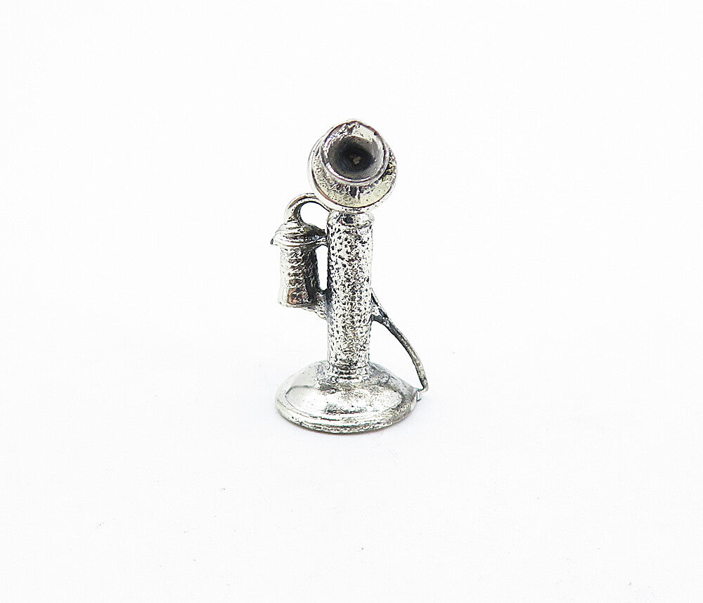 925 Sterling Silver  Vintage Petite Old Fashioned Telephone Pendant  PT4797