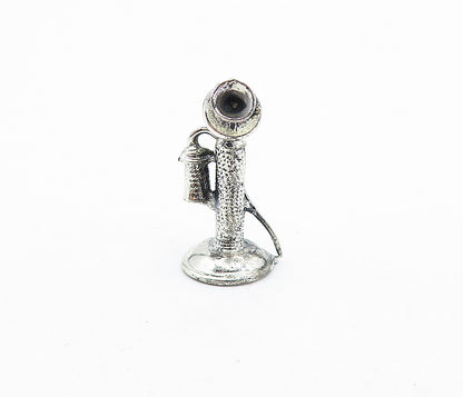 925 Sterling Silver  Vintage Petite Old Fashioned Telephone Pendant  PT4797