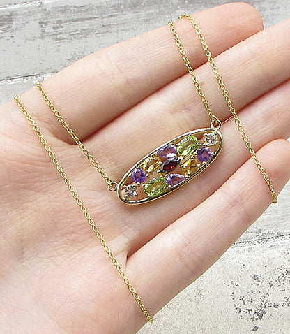 Gold Over 925 Sterling Silver Multi Colored Gemstones Oval Chain Necklace PT1293