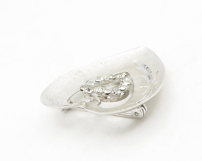 925 Sterling Silver  Shiny Cubic Zirconia Open Love Heart Brooch Pin  BP5116
