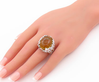 925 Sterling Silver Vintage Ring Modernist Large Oval Citrine  Sz 7.5  RG32344