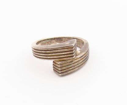 925 Sterling Silver Vintage Ring Classic Grooved Bypass Band  Sz 8.5  RG36770