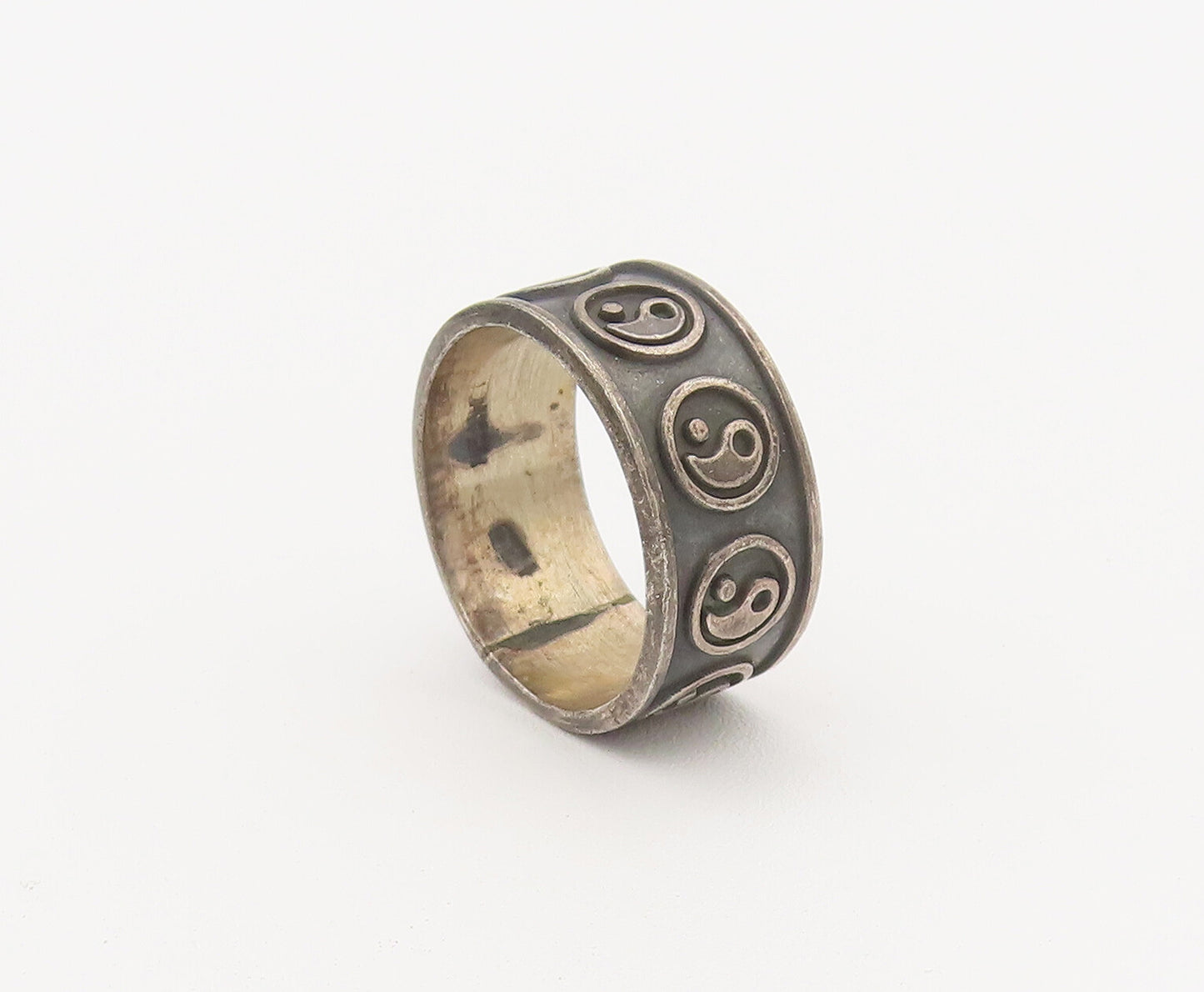 925 Sterling Silver Vintage Ring Yin Yan Carved Minimalist Ring Sz 8  RG27967