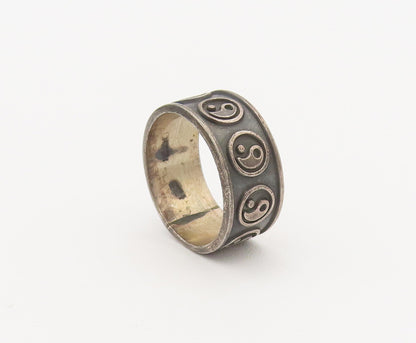 925 Sterling Silver Vintage Ring Yin Yan Carved Minimalist Ring Sz 8  RG27967