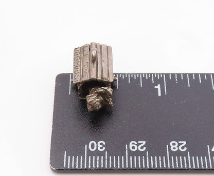 925 Sterling Silver  Vintage Bulldog In Dog House Pendant (MOVES)  PT21052