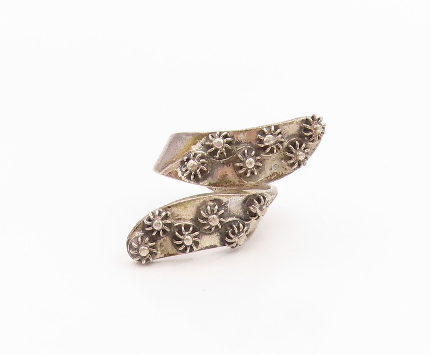 925 Sterling Silver Vintage Ring TAXCO MEXICO Floral Bypass Band  Sz 6  RG35312