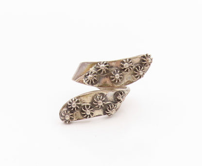 925 Sterling Silver Vintage Ring TAXCO MEXICO Floral Bypass Band  Sz 6  RG35312