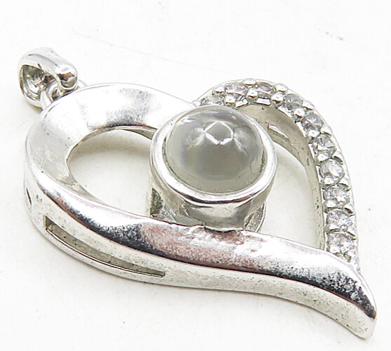 925 Sterling Silver  White Topaz Shiny Open Love Heart Drop Pendant  PT6646