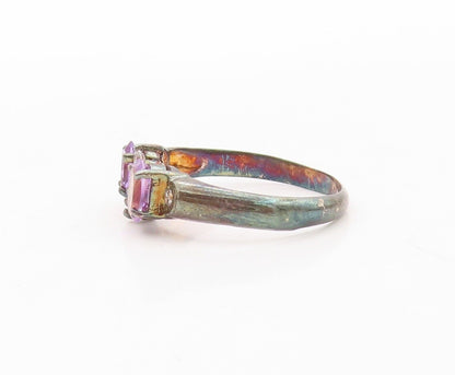 925 Sterling Silver Vintage Ring Amethyst & Topaz Butterfly  Sz 7.5  RG30215
