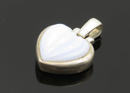 925 Sterling Silver  Vintage Blue Agate Fluted Love Heart Pendant  PT16549