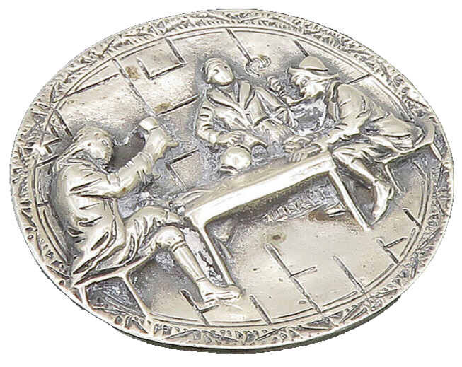 925 Sterling Silver  Vintage Tavern Scenery Round Brooch Pin  BP9355