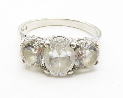 925 Sterling Silver  Cubic Zirconia 3 Stone Shiny Band Ring Sz 9  RG13754