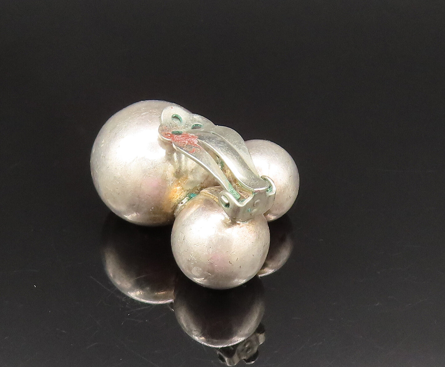 M&J SAVITT 925 Silver  Vintage Triple Bead Ball Non Pierced Earrings  EG11935