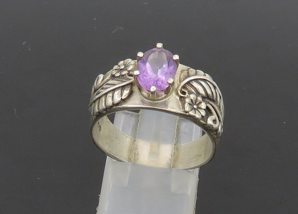 CAROLYN POLLACK 925 Silver  Vintage Amethyst Floral Band Ring Sz 9  RG21089