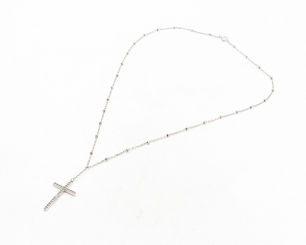 925 Sterling Silver  Topaz Religious Cross Petite Chain Necklace  NE1922