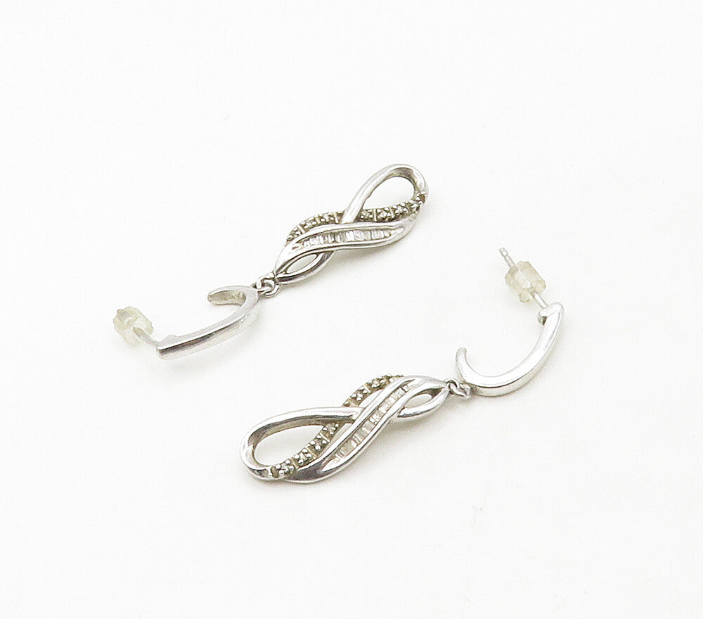 925 Sterling Silver  Vintage Genuine Diamonds Infinity Dangle Earrings  EG8482