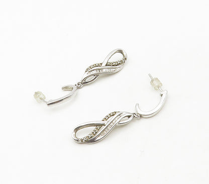 925 Sterling Silver  Vintage Genuine Diamonds Infinity Dangle Earrings  EG8482