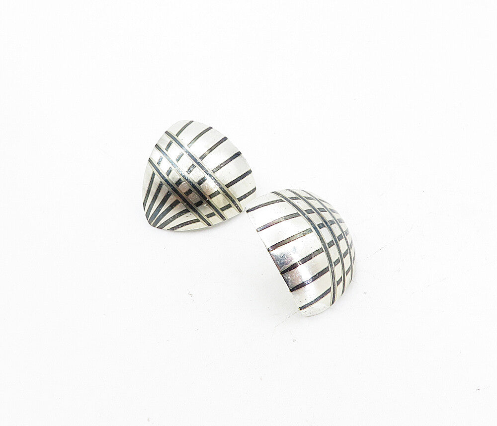 TERRI 925 Sterling Silver  Vintage Enamel Pattern Curved Drop Earrings  EG4261