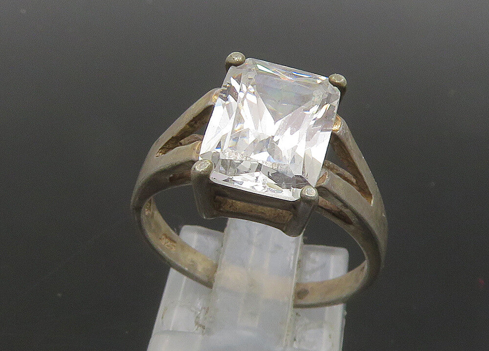 925 Sterling Silver  Vintage Cubic Zirconia Split Shank Band Ring Sz 8 RG21198