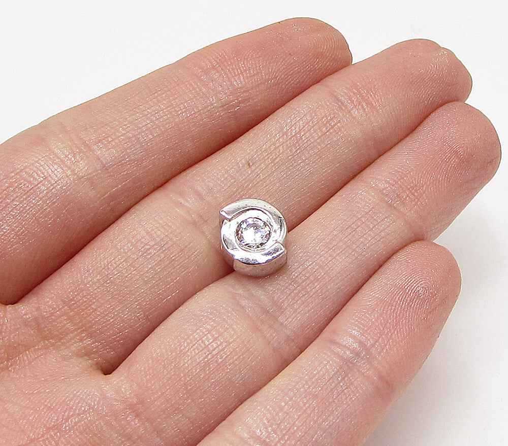 925 Sterling Silver  White Cubic Zirconia Round Slider Pendant  PT2032