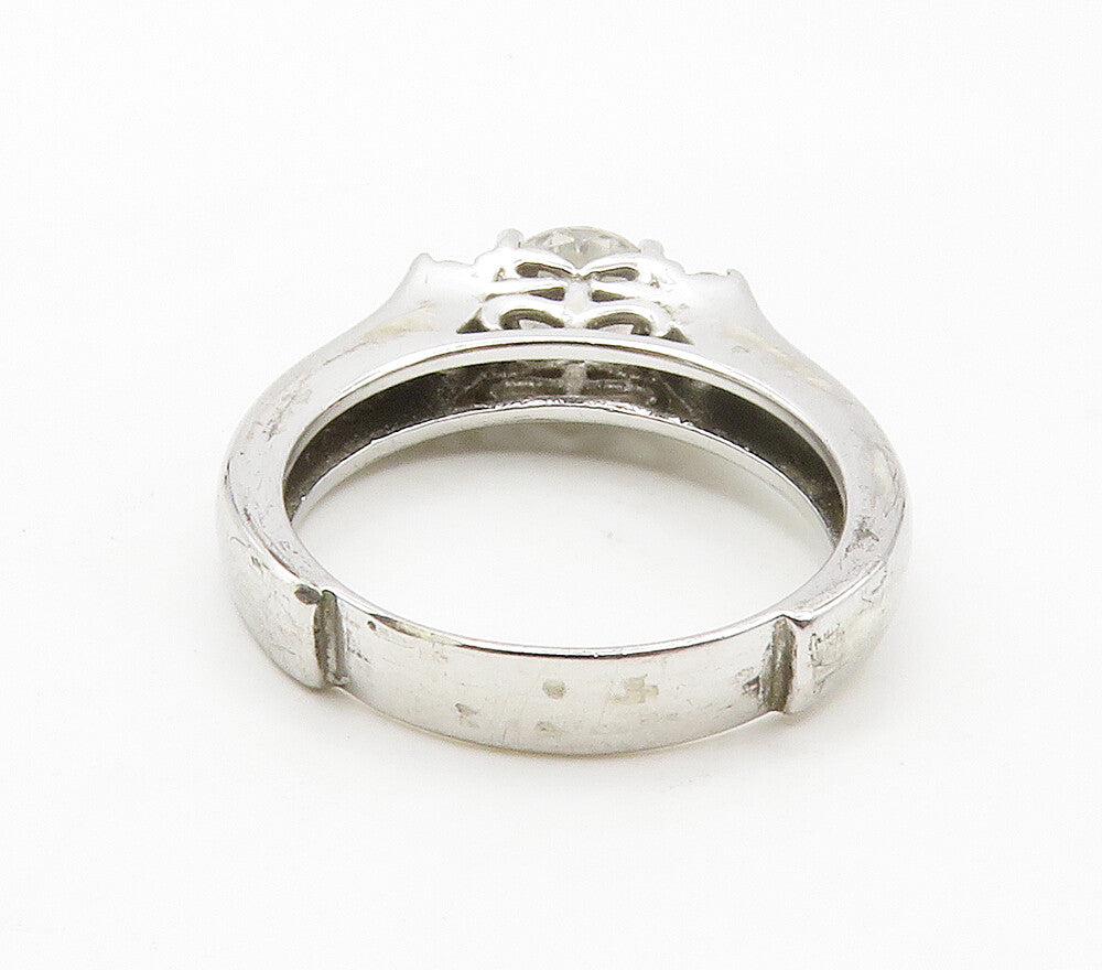 925 Sterling Silver  Shiny Cubic Zirconia Solitaire Accent Ring Sz 6  RG15341