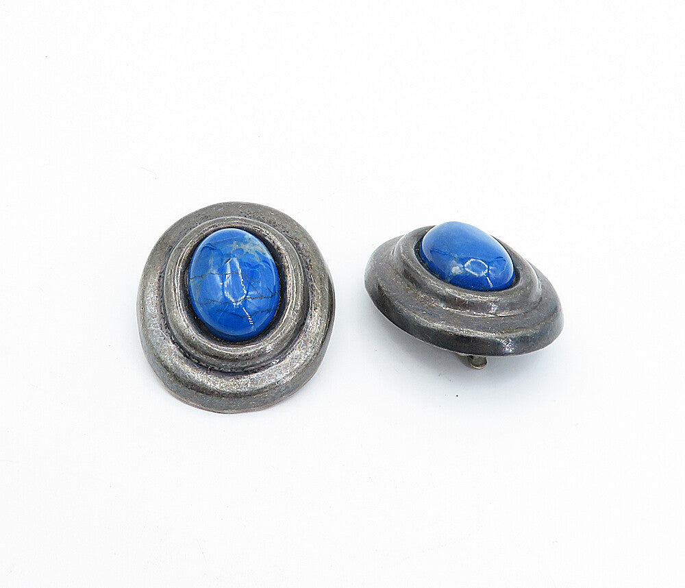 MEXICO 925 Sterling Silver  Vintage Blue Howlite Non Pierce Earrings  EG2240