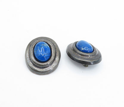 MEXICO 925 Sterling Silver  Vintage Blue Howlite Non Pierce Earrings  EG2240