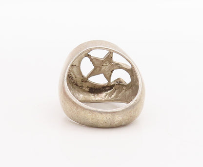 925 Sterling Silver Vintage Ring Solid Cutout Half Moon & Star  Sz 10  RG29006