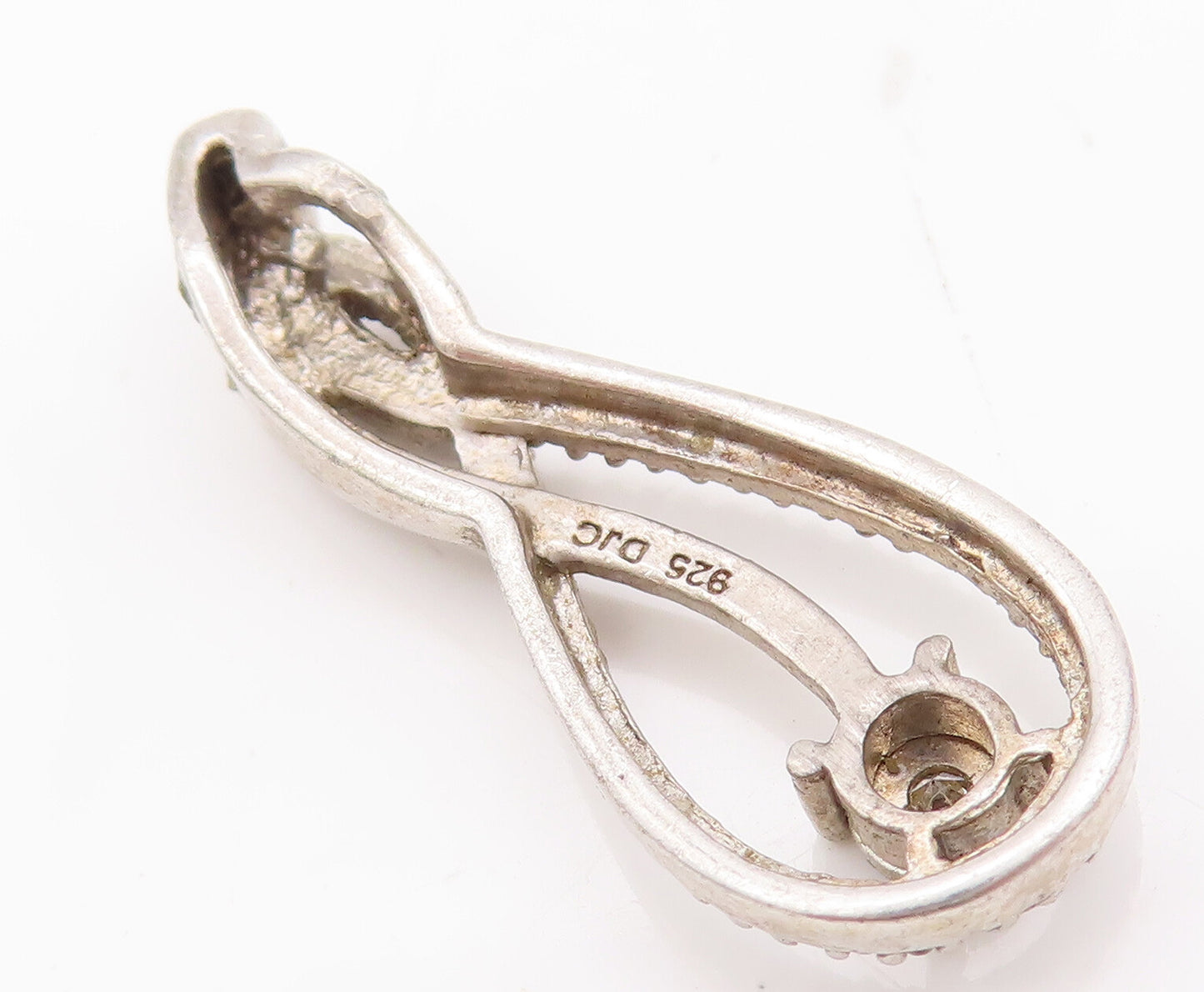 925 Sterling Silver Vintage Pendant Delicate Designer Diamonds Inlay   PT23075