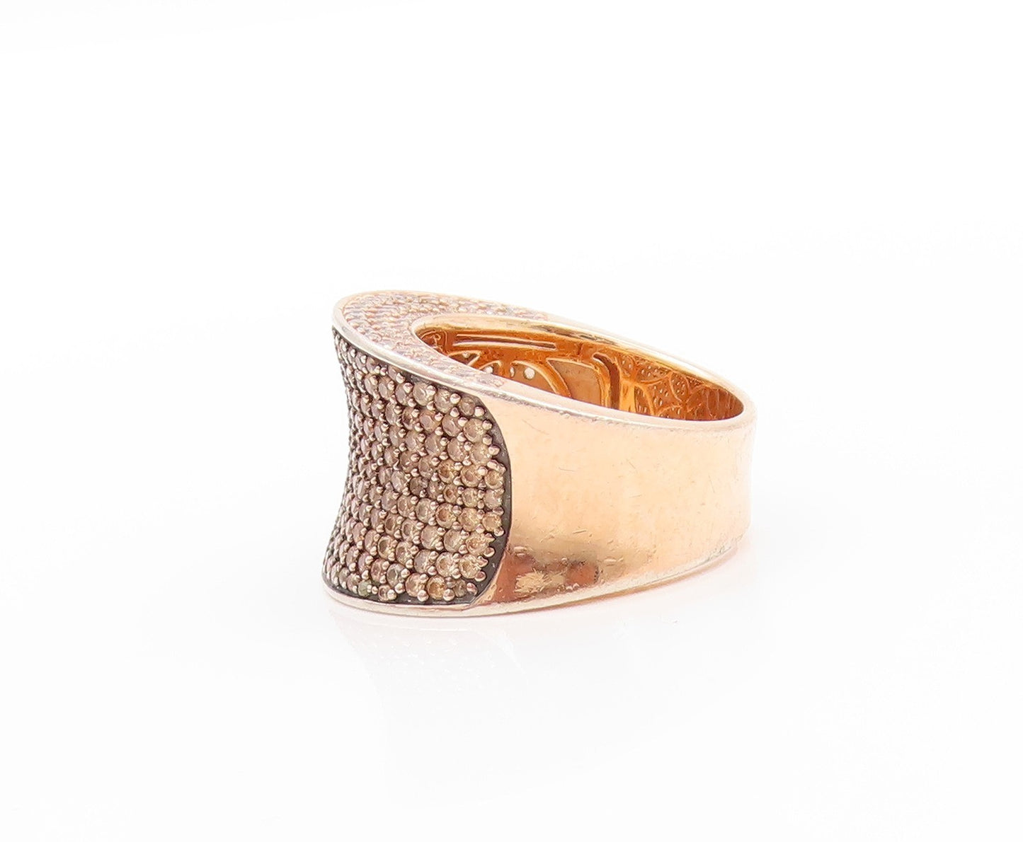 925 Sterling Silver Vintage Ring Gold Plated Champagne CZ Inlay  Sz 7  RG32559
