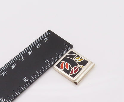 EUROPE 925 Sterling Silver  Vintage Square Flower Leaf Enamel Pendant PT22123