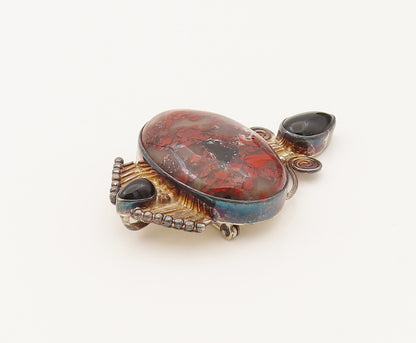 SAJEN 925 Silver  Vintage Brecciated Jasper & Black Onyx Brooch Pin  BP10226
