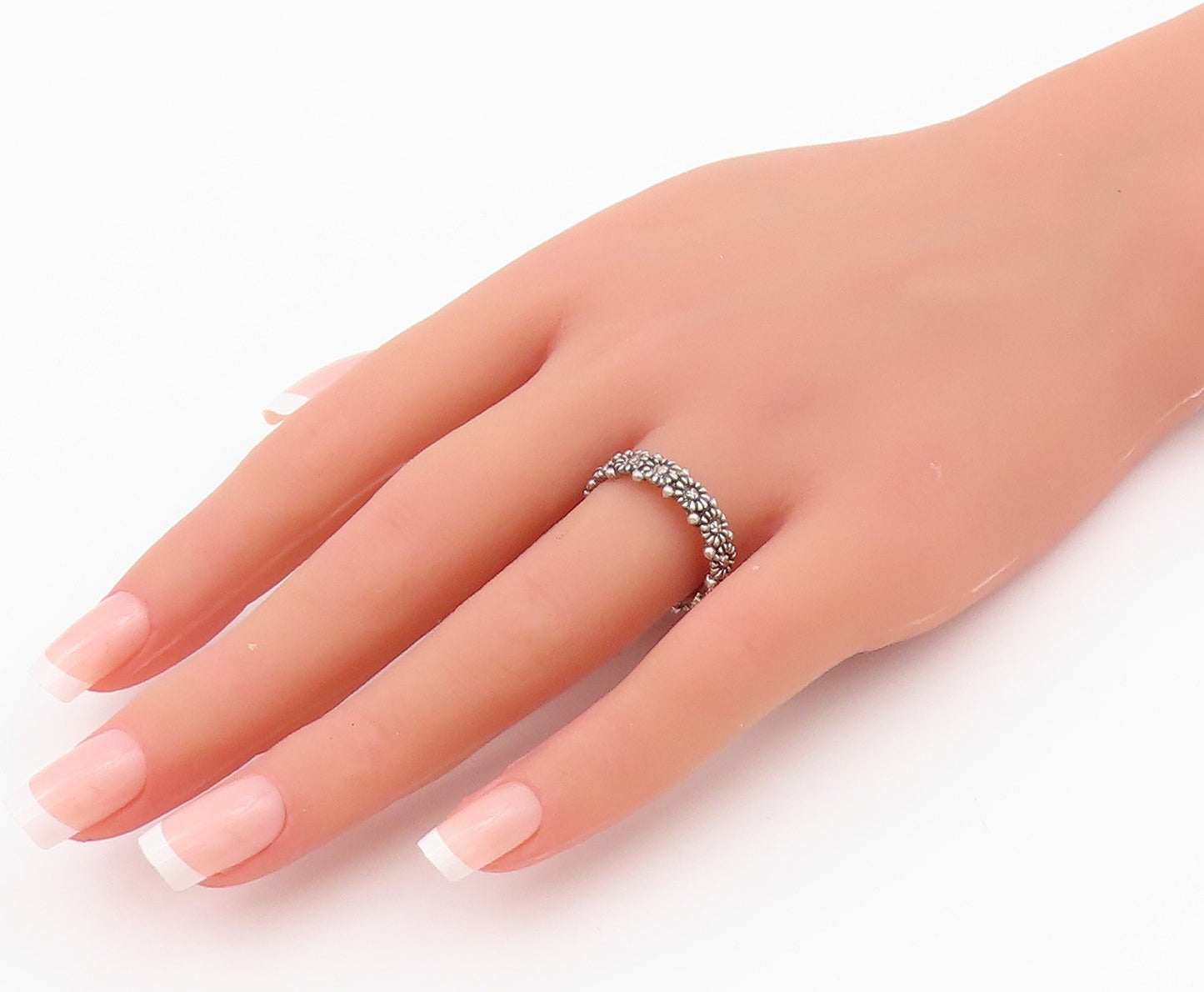 925 Sterling Silver Vintage Ring BOMA Floral Carved Tiara  Sz 8  RG32554