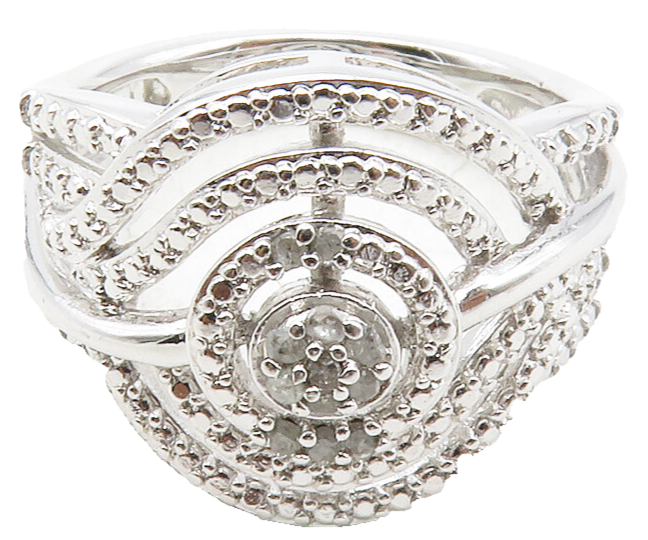 925 Sterling Silver   Genuine Diamonds Round Split Band Ring Sz 7  RG12495