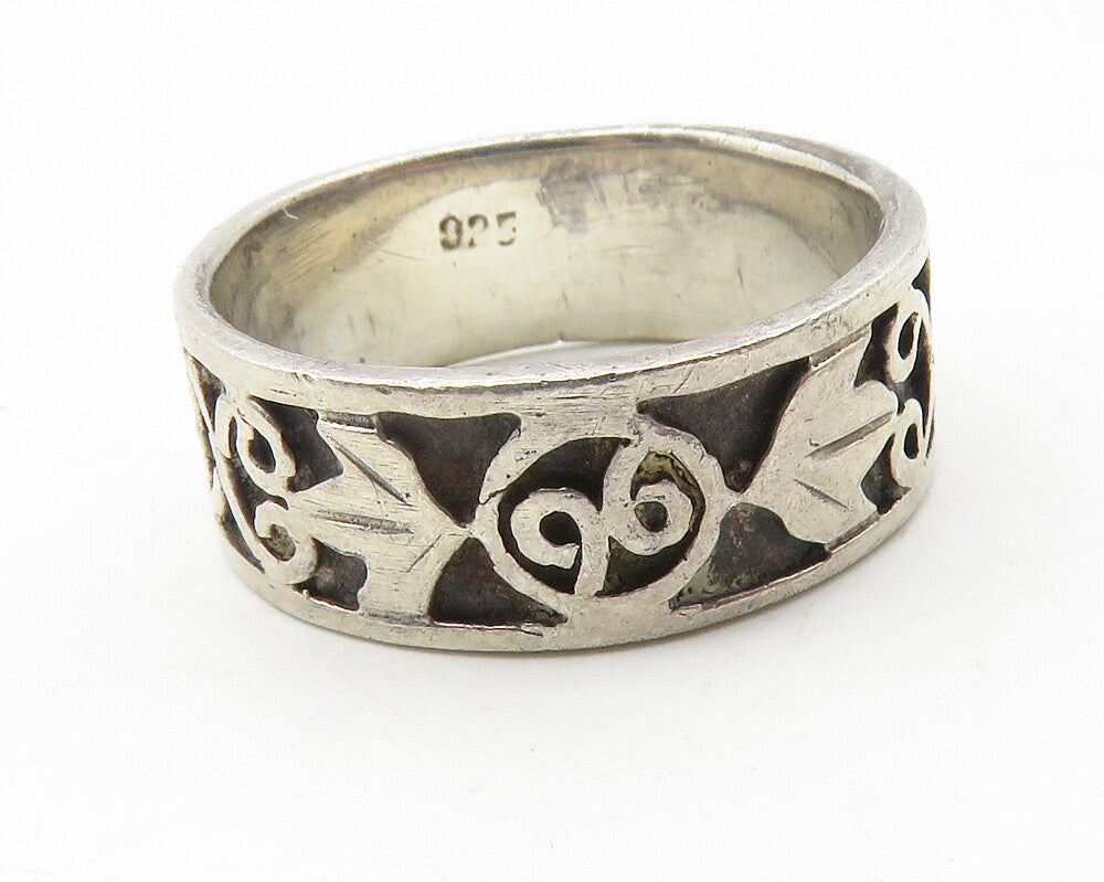 925 Sterling Silver  Vintage Oxidized Swirl Pattern Band Ring Sz 8  RG11682