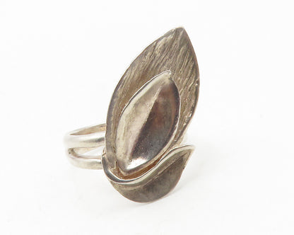 925 Sterling Silver  Vintage Shiny Flower Motif Split Band Ring Sz 6  RG11756