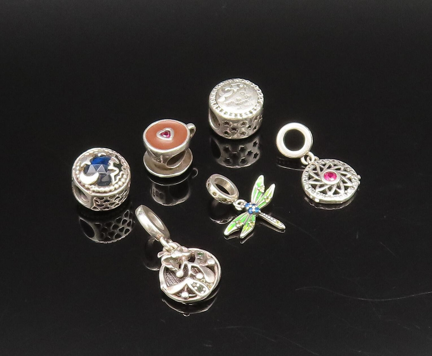 925 Sterling Silver  Vintage Enamel Topaz & Gemstones Loose Charms  TR3442