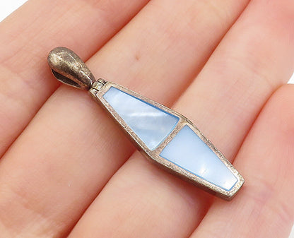 925 Sterling Silver  Vintage Mother Of Pearl Coffin Shape Drop Pendant  PT5536