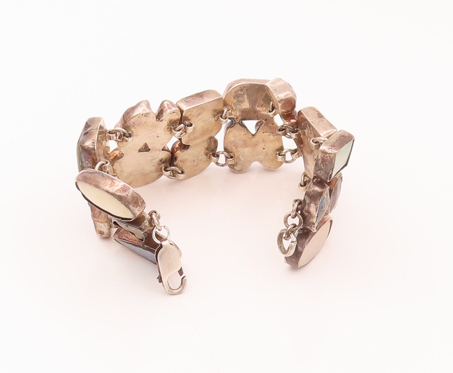 925 Silver  Vintage Mother Of Pearl Designer Sea Pebble Effect Bracelet BT9930