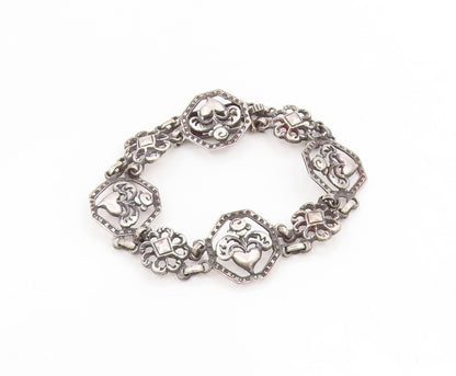 925 Sterling Silver Vintage Bracelet EUROPE Openwork Floral Love Heart  BT11736