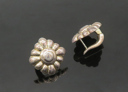925 Sterling Silver  Vintage Shiny Flower Motif Hollow Drop Earrings  EG10225