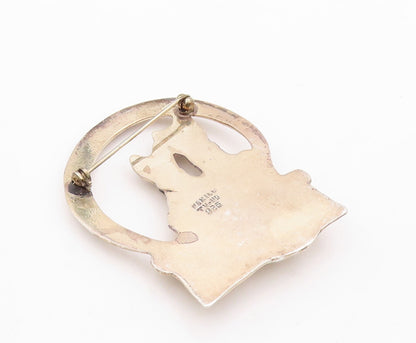 925 Sterling Silver Vintage Brooch Pin MEXICO Solid Cutout Couple Cats  BP11262