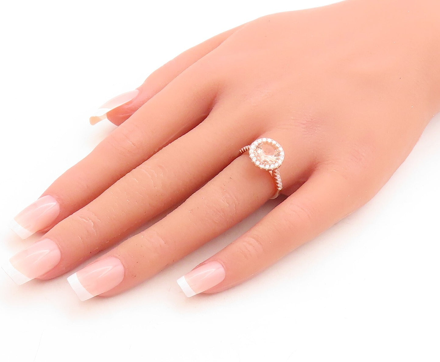 925 Sterling Silver Vintage Ring Rose Gold Plated Morganite & CZ  Sz 6  RG30105