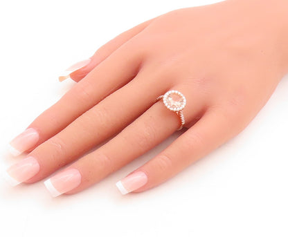 925 Sterling Silver Vintage Ring Rose Gold Plated Morganite & CZ  Sz 6  RG30105