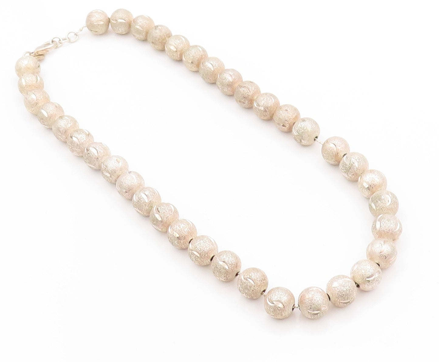 925 Sterling Silver Vintage Necklace Modernist Glittery Carved Spheres  NE4544