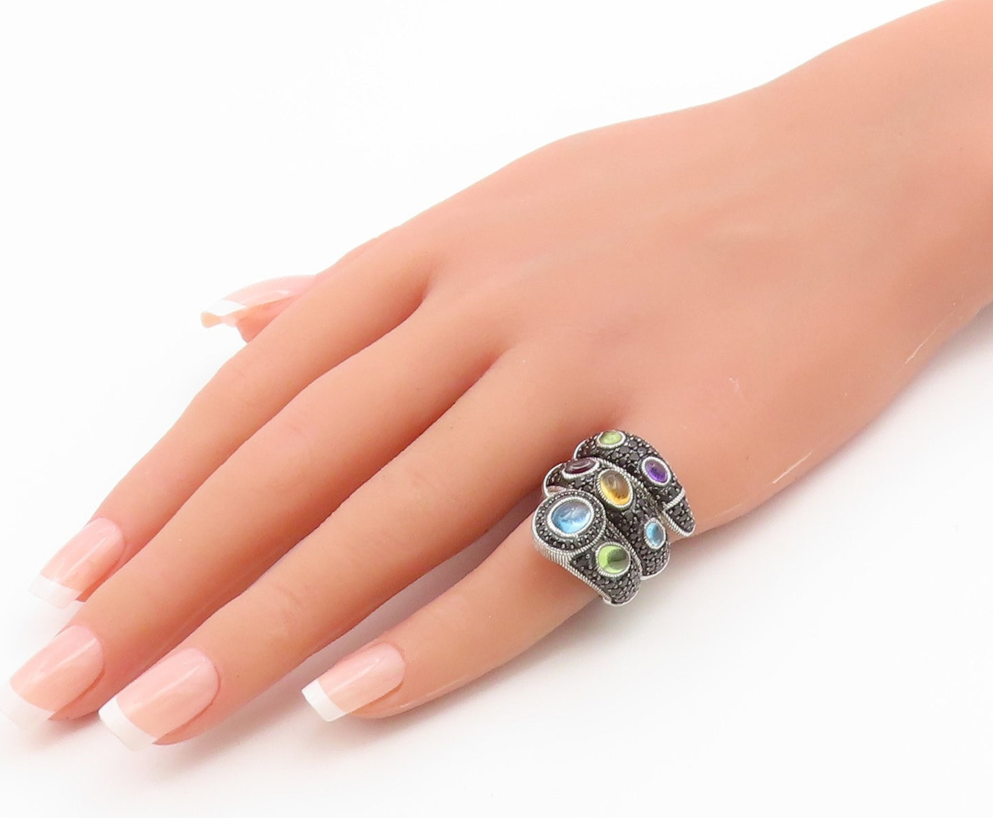 925 Sterling Silver Vintage Ring JUDITH RIPKA Multi Gemstone Coil  Sz 6  RG36846